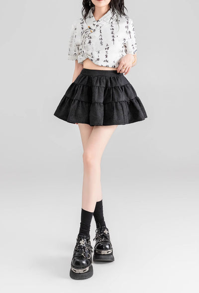 Dark Pattern Jacquard A-line Pleated Fluffy Cake Short Skirt KEI0061