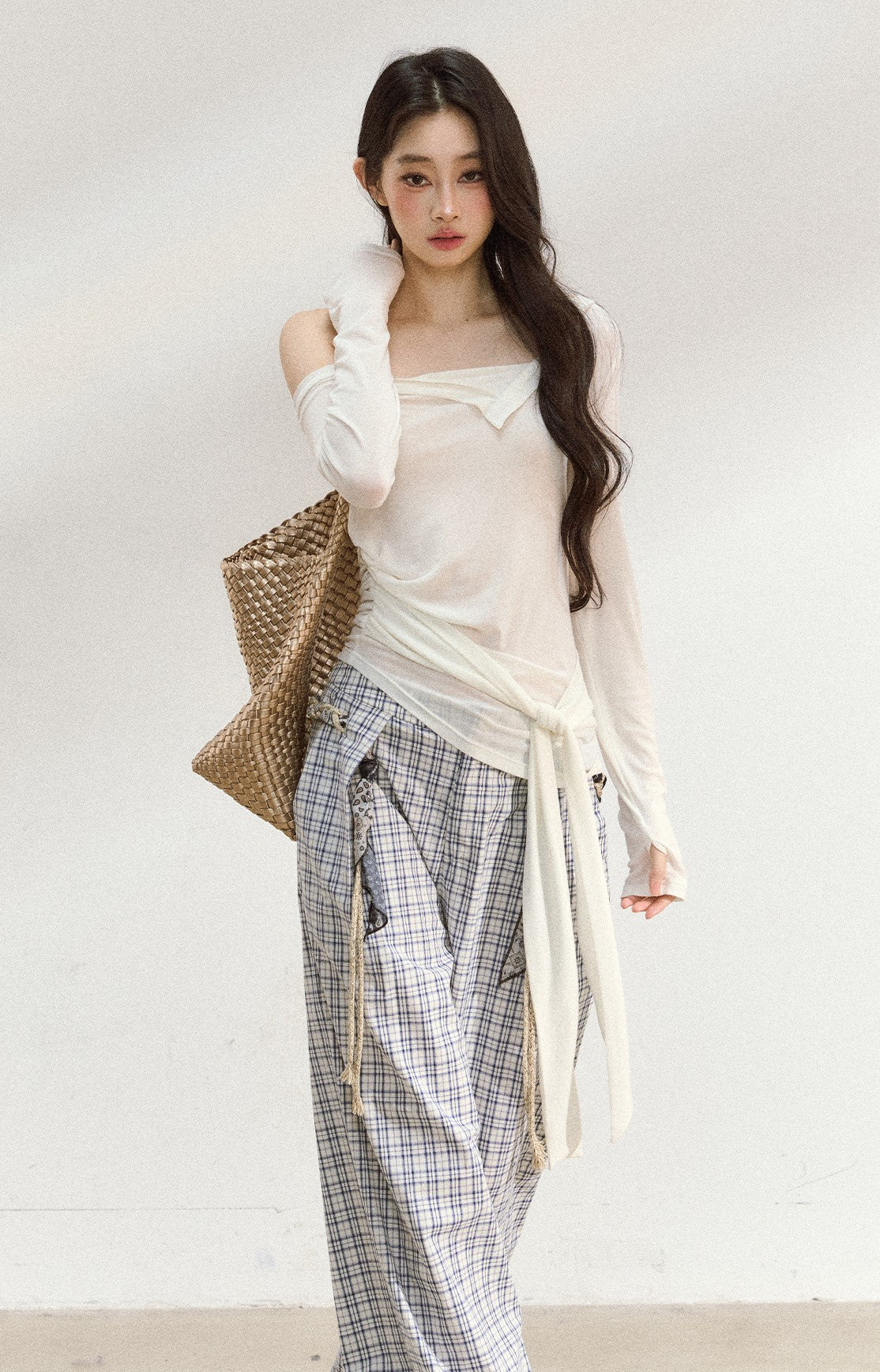 One Shoulder White Cross Strap T-shirt SHI0200