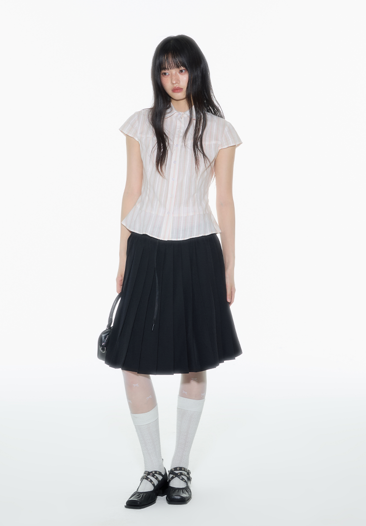 Striped Lapel Short-sleeved Shirt ONT0011