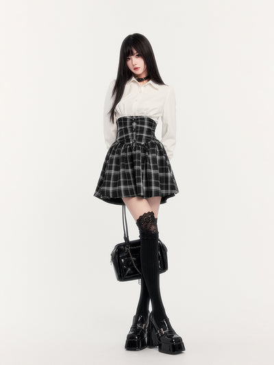 Super High Waist Fishbone Plaid Suspender Skirt VOC0272