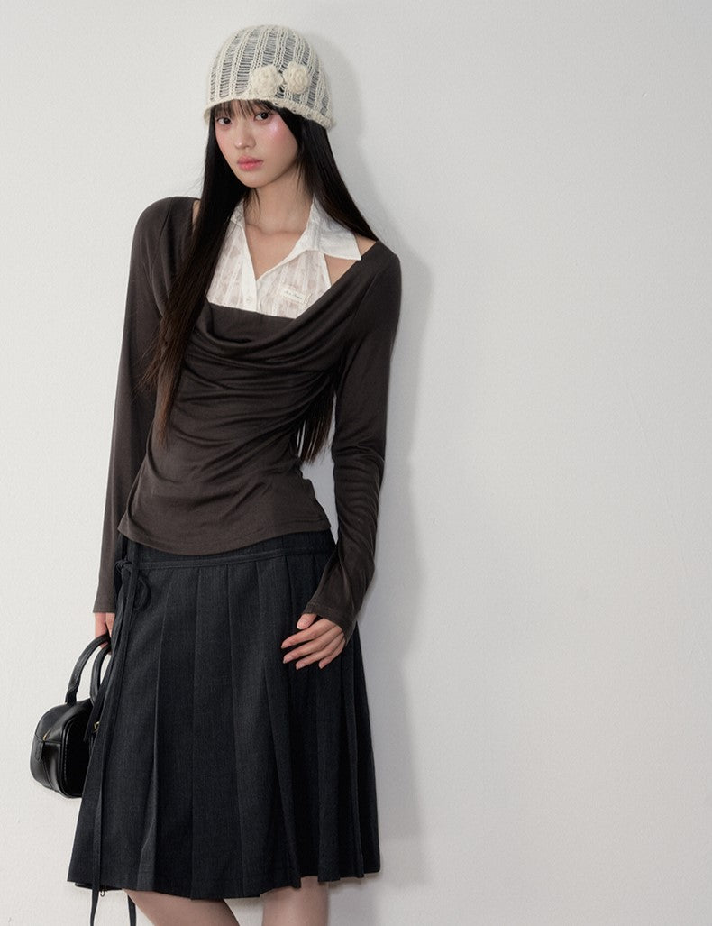 Dark Grey Preppy Style Pleated Skirt SOO0020