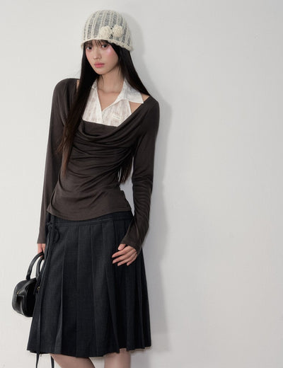 Dark Grey Preppy Style Pleated Skirt SOO0020