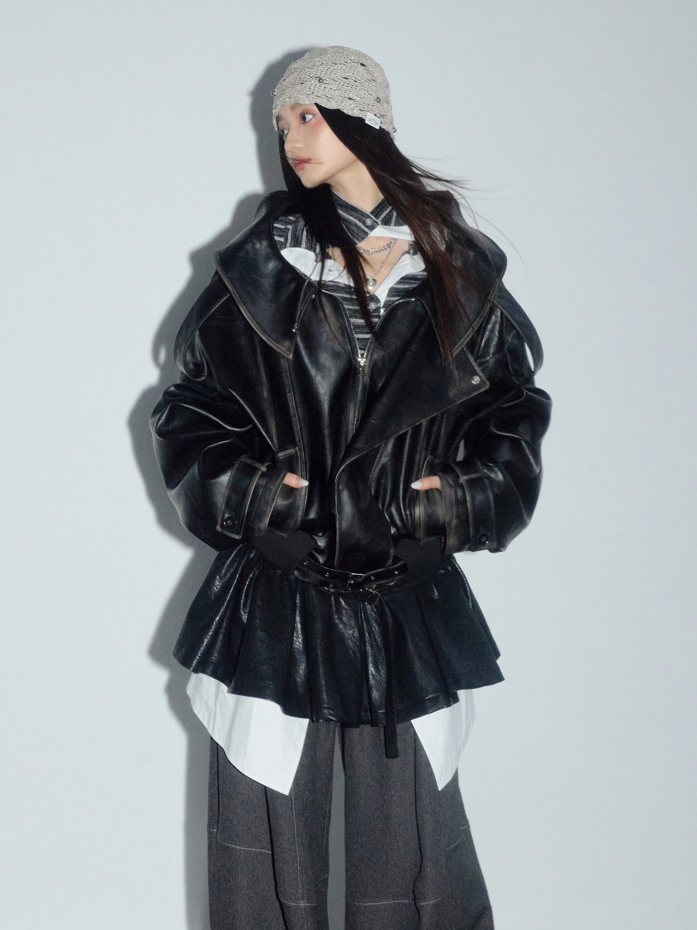 Button-Down High Neck Striped Sweater JNY0284