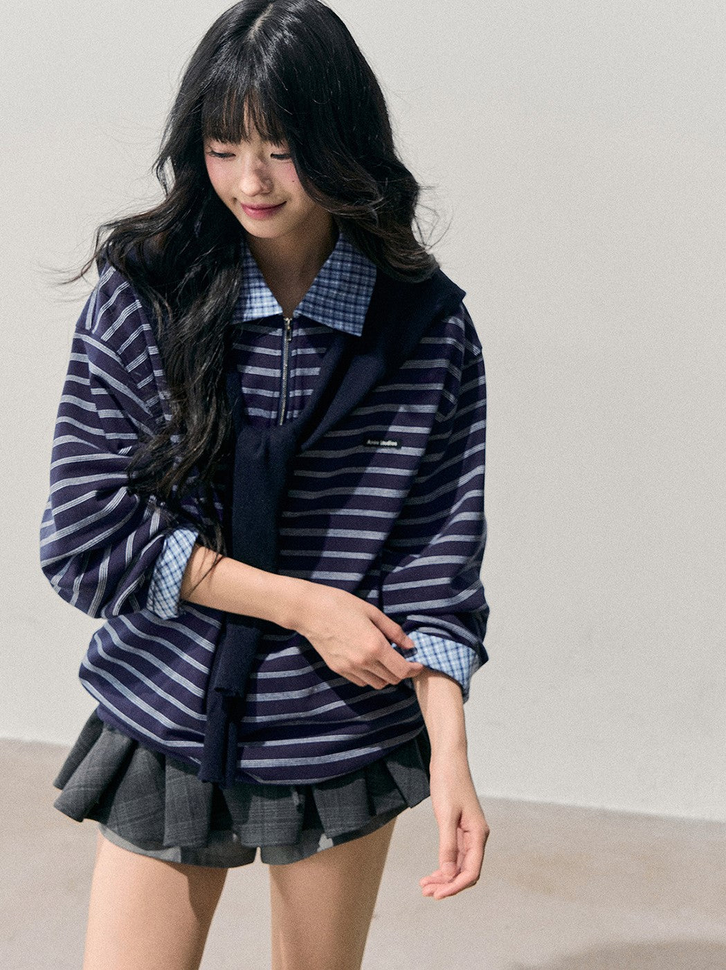 Blue Faux Two-Piece Striped T-Shirt DIA0710