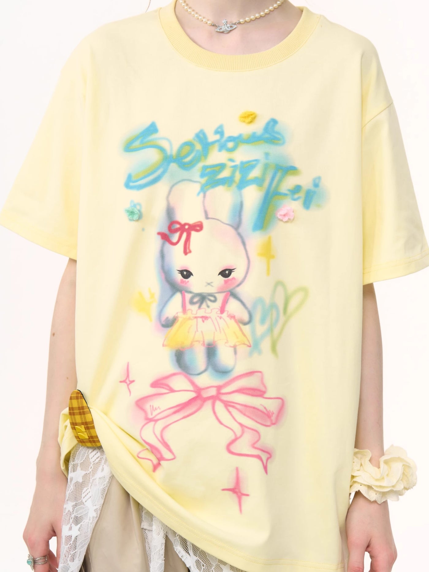 Letter Rabbit Print Loose T-shirt ZIZ0251