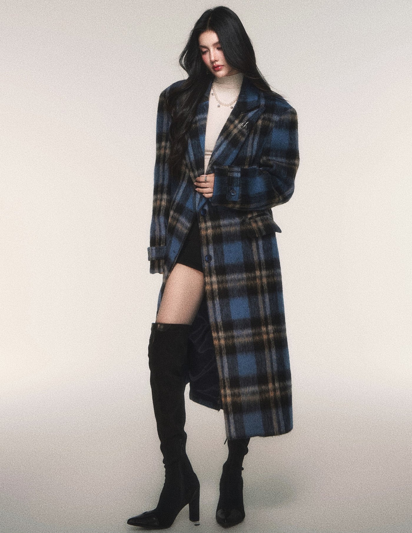 Blue Plaid Long Wool Coat LUL0215