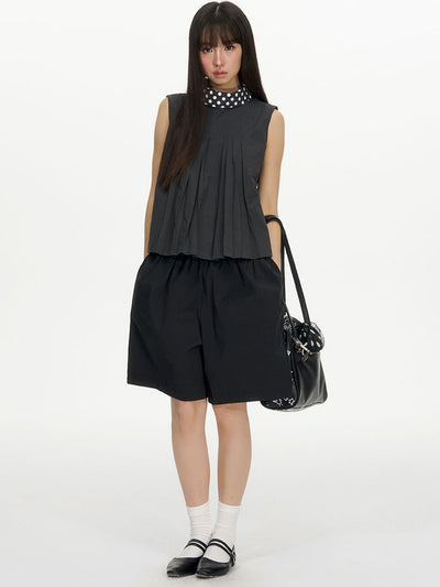 Polka Dot Pleated Sleeveless Top NEC0202