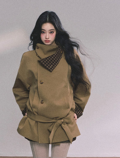 British Style Stand Plaid Collar Jacket DIA0608