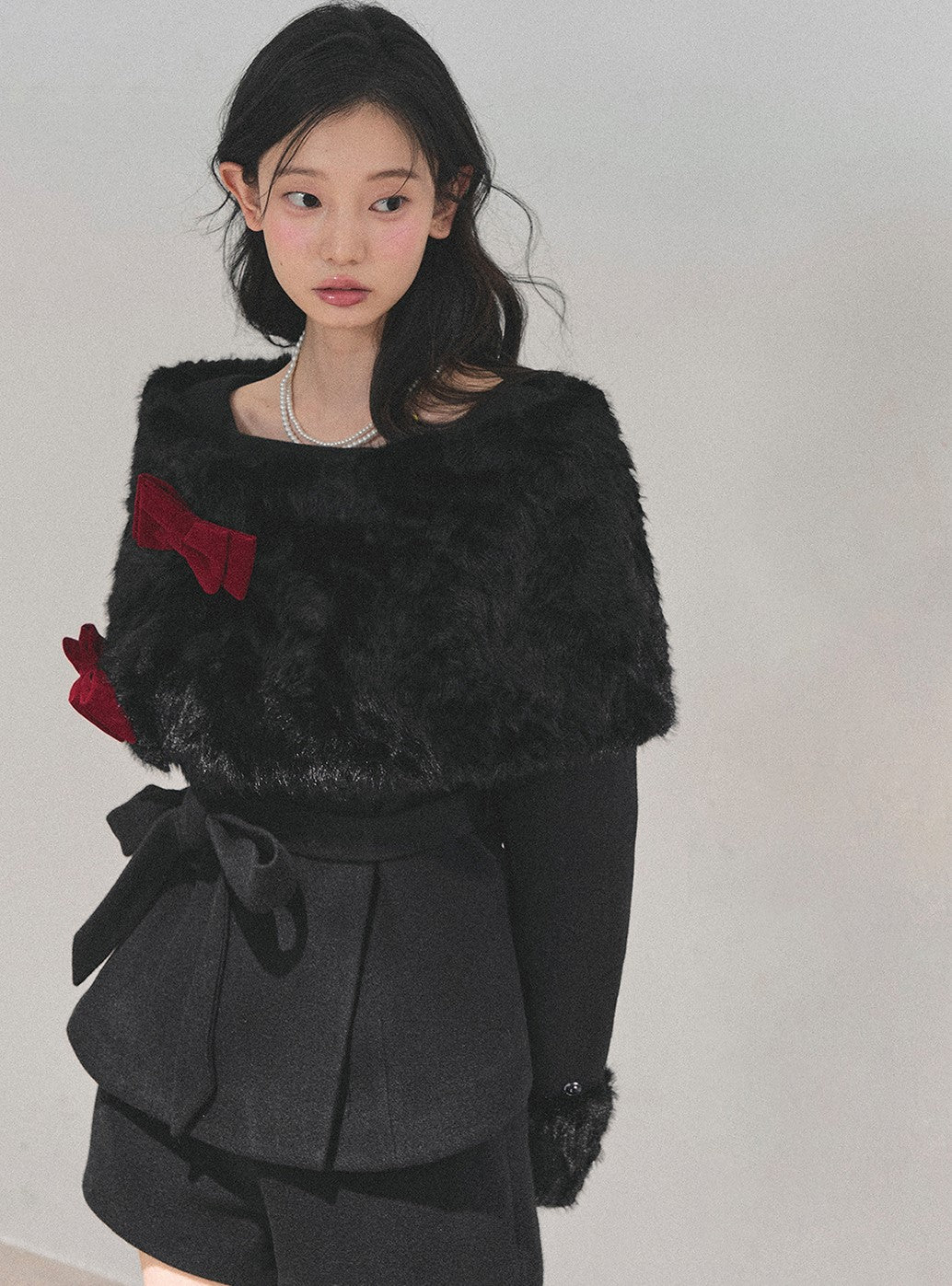 Detachable Cuffs Quilted Jacket/Ribbon Shawl/Shorts DIA0729