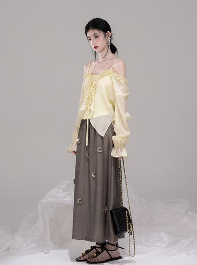 Feather Lemon Yellow Shirt+Camisole COT0307