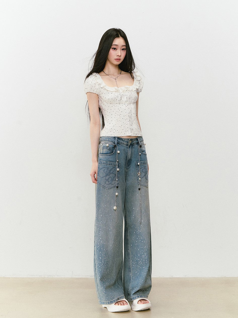 Lace Polka Dot Short-sleeved T-shirt VIA0297