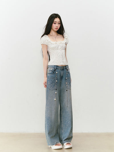 Lace Polka Dot Short-sleeved T-shirt VIA0297