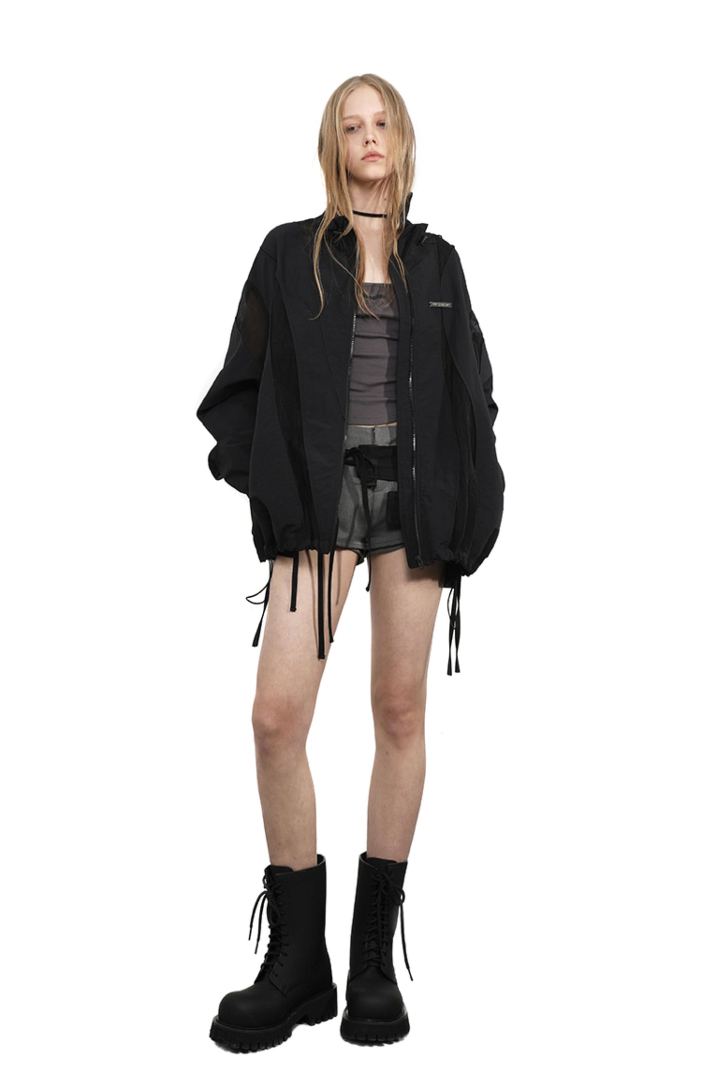 Black Irregular Pockets Outer Skirt ANY0087