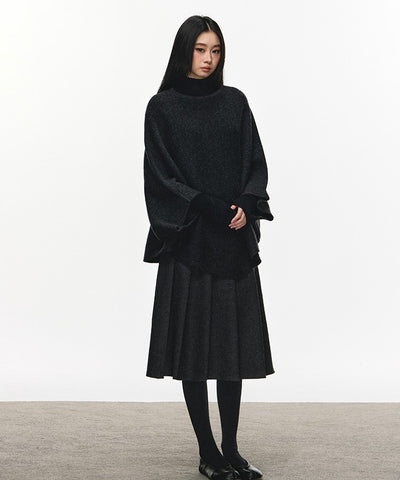 Gray High-waisted Pleated Midi Skirt ANA0114