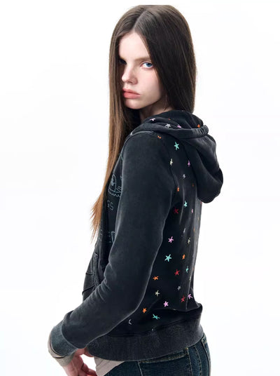 Graffiti Star Print Hooded Jacket NEC0230