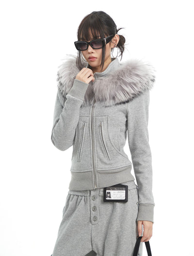 Fur Collar Hooded Sweatshirt Jacket/Pants UNC0326