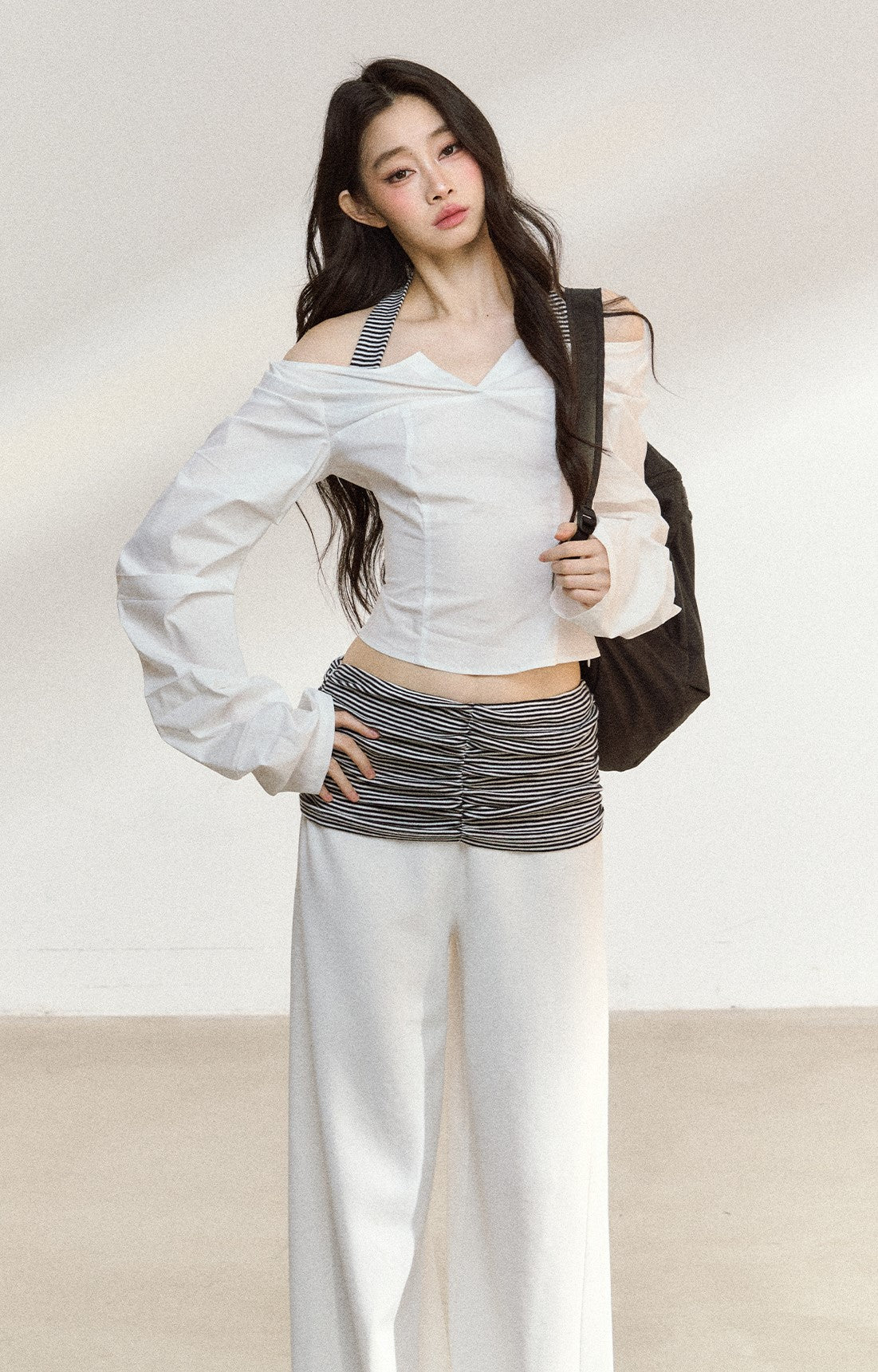 White Off Shoulder Slim Short Shirt SHI0208