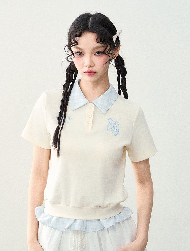 Patch Embroidered Plaid Polo T-shirt NTO0228