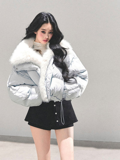 Blue Detachable Fur Collar Short Down Jacket DIA0687