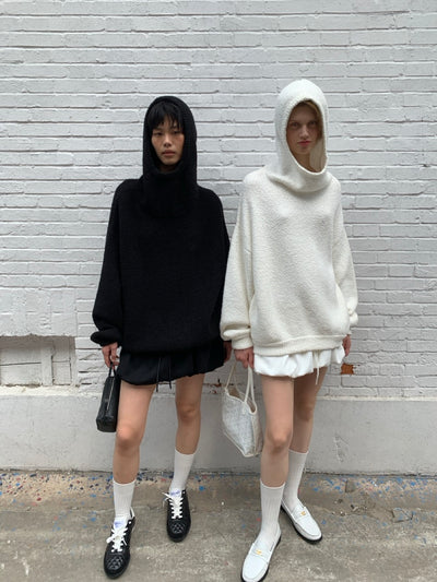 Loose Turtleneck Hooded Knit AOA0041