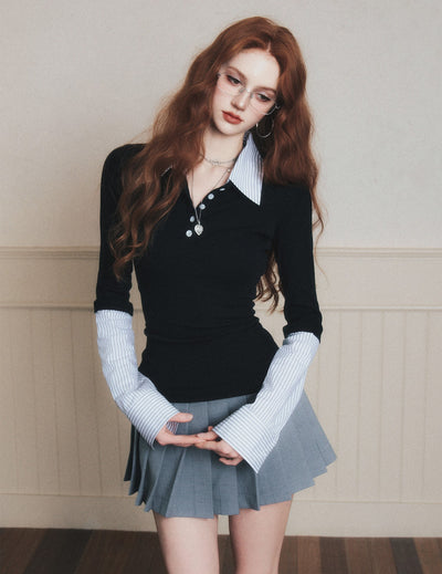 Fake Two-piece Polo Collar Shirt LUL0190