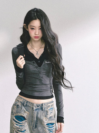 Fake Two-piece Long-sleeved T-shirt DIA0547