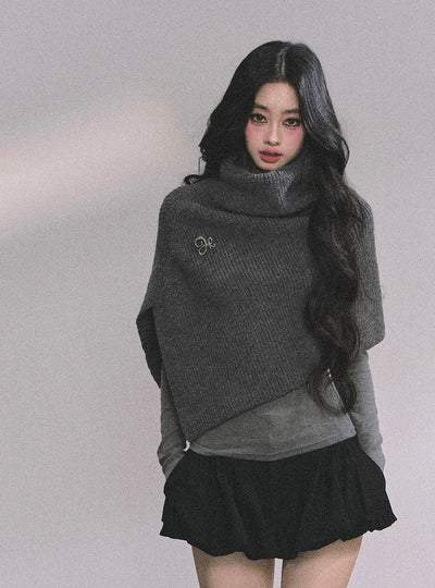 French Turtleneck Knitted Shawl/Slim Top DIA0614