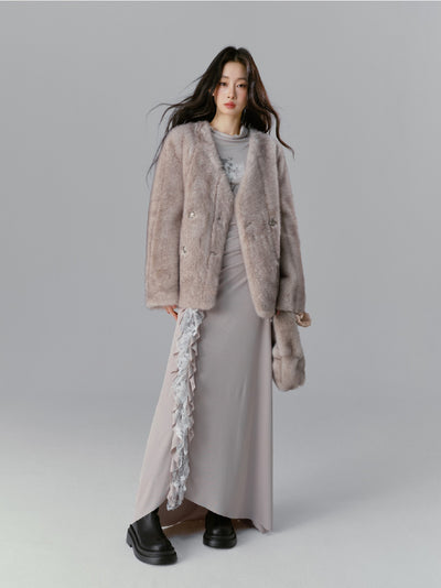 Truffle Lazy Loose Thick Environmentally Friendly Fur Jacket SAL0086