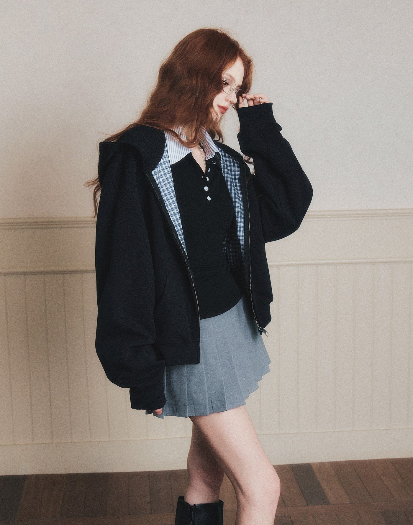 Plaid Patchwork Hooded Oversized Jacket LUL0184