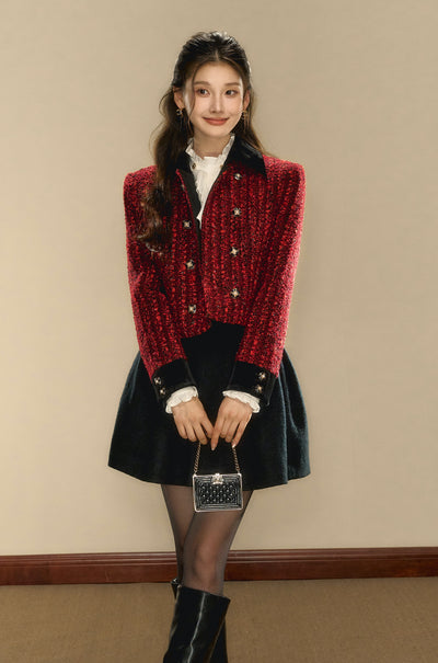 French Court Vintage Little Fragrance Double-breasted Wool Red Short Jacket OSH0097