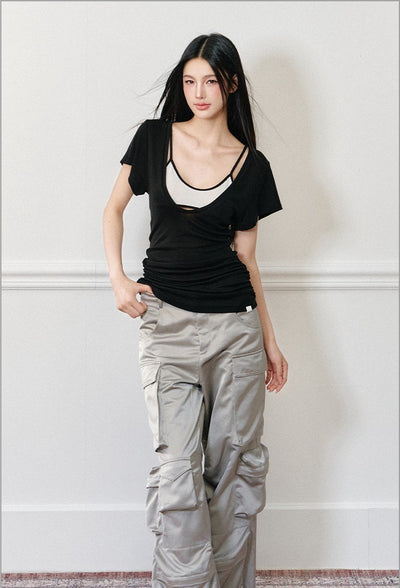 U-neck Loose Short-sleeved T-shirt AGM0176