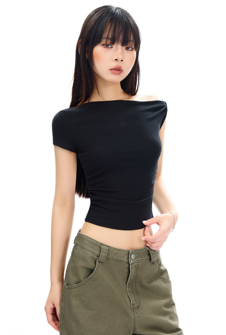 Irregular Oblique Shoulder Short-sleeved T-shirt APE0305