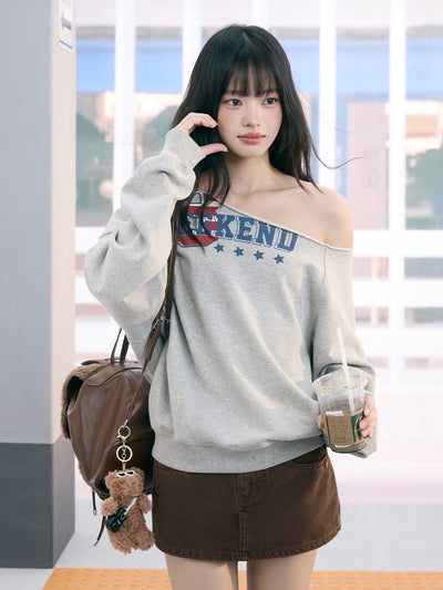 American Print Casual Off-Shoulder Sweatshirt WEE0077
