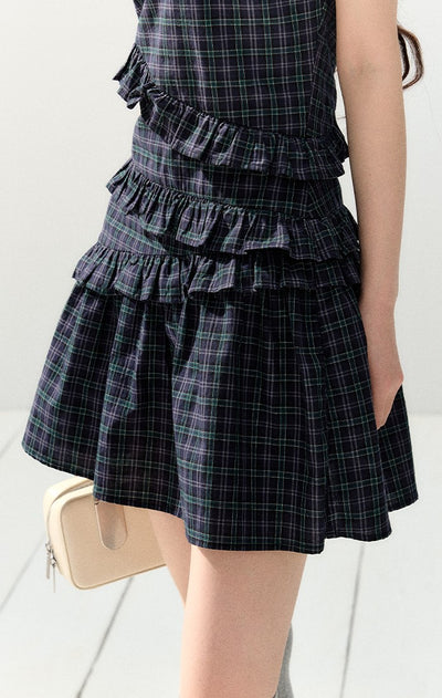 Sleeveless Plaid Navy Dress SHI0147