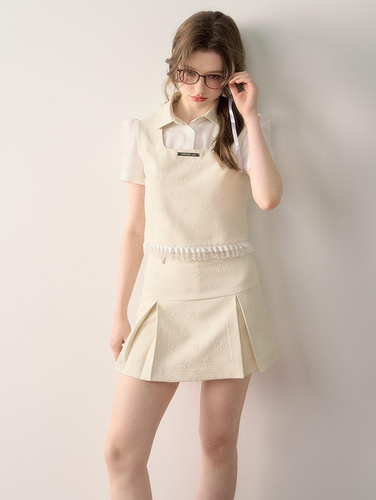 High-grade Splicing Short Vest/Pleated Skirt QDQ0059