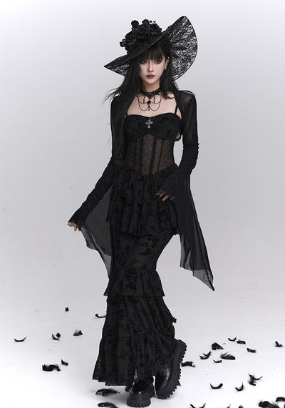 Black Fishtail Suspender Dress/Shawl LAD0242