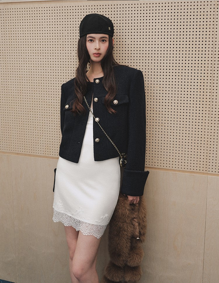 French Style Tweed Round Neck Short Jacket LAL0251