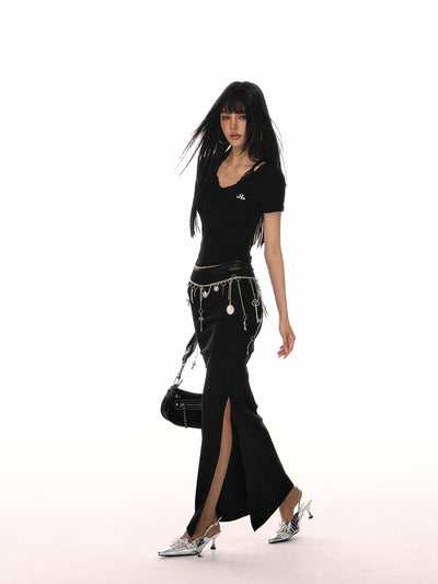 Simple V-neck Fake Two-piece T-shirt ACM0079