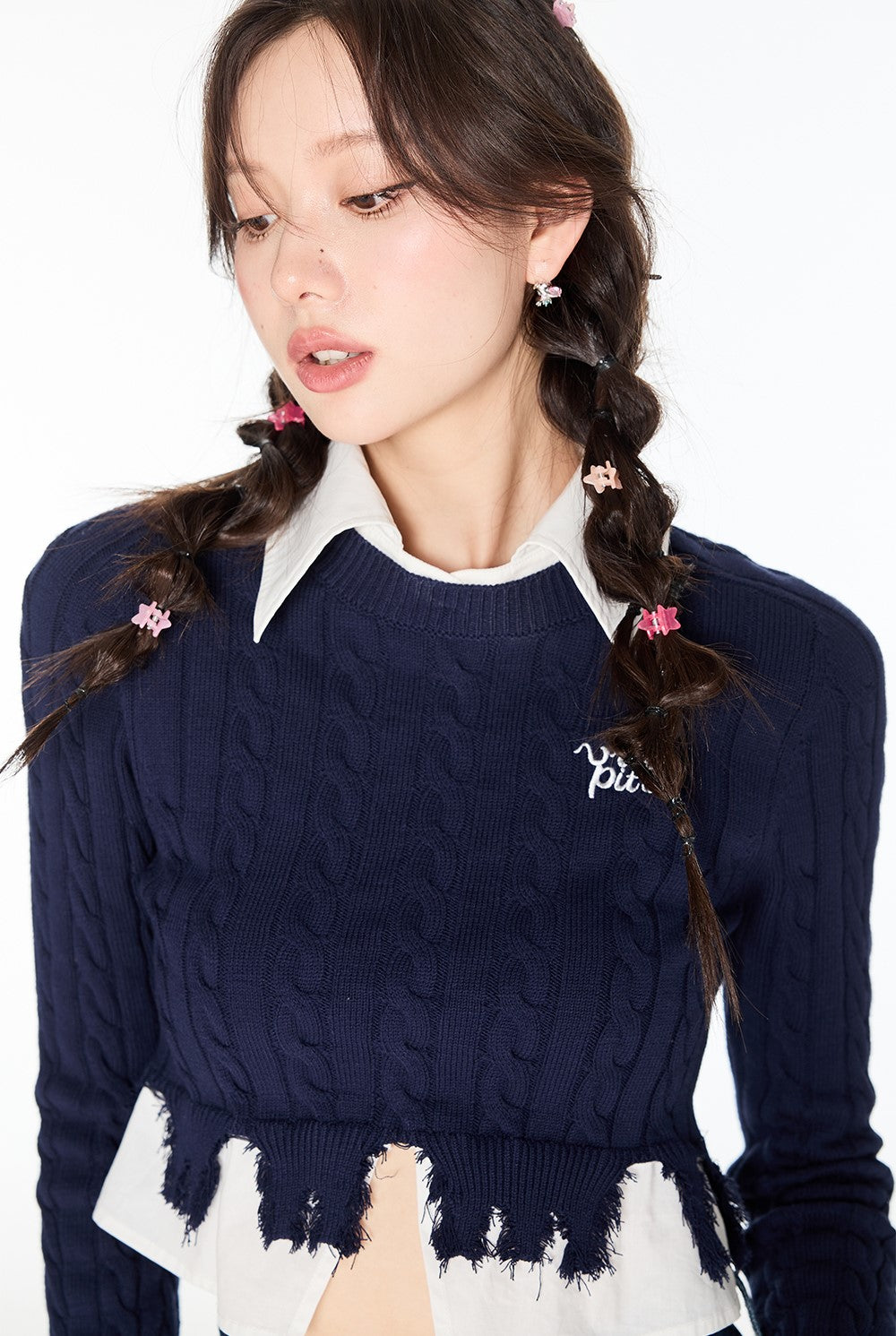 College Style Splicing Shirt Sweater VIA0141