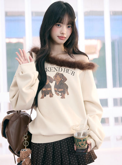 American Retro Print Off-Shoulder Sweatshirt WEE0076