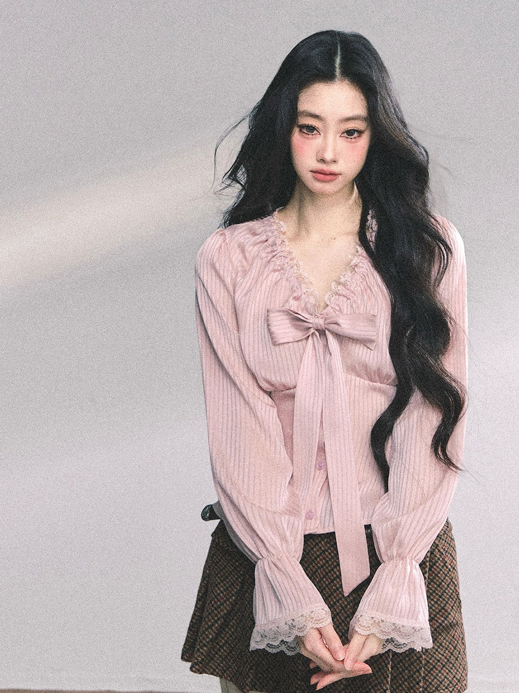 High-end French Lace Striped Shirt DIA0629