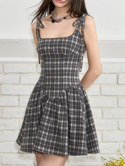 Bow Tie Plaid Suspender Dress VIA0254