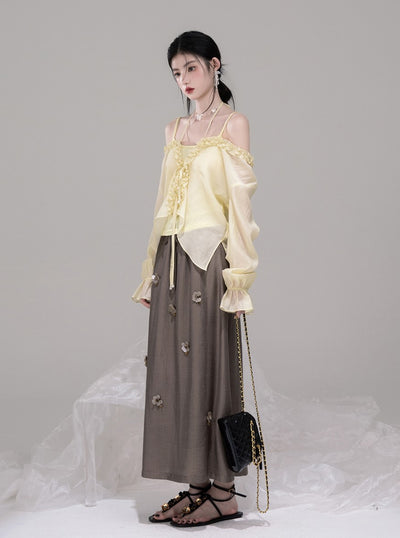 Brown Casual A-Line Drape Skirt COT0305