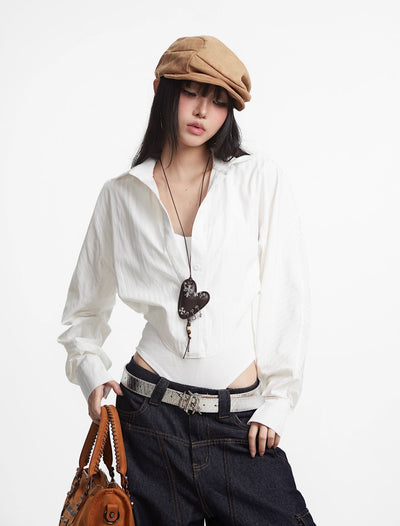 White Fake Two-piece Shirt Jumpsuit UNC0293