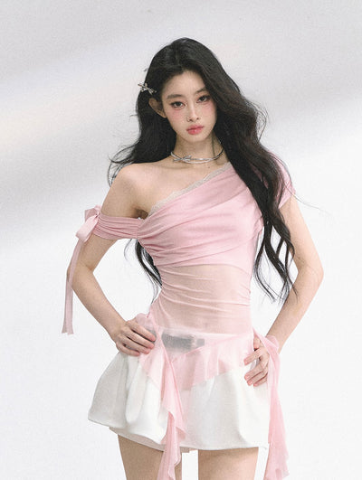Off-shoulder Transparent Mesh Top DIA0510