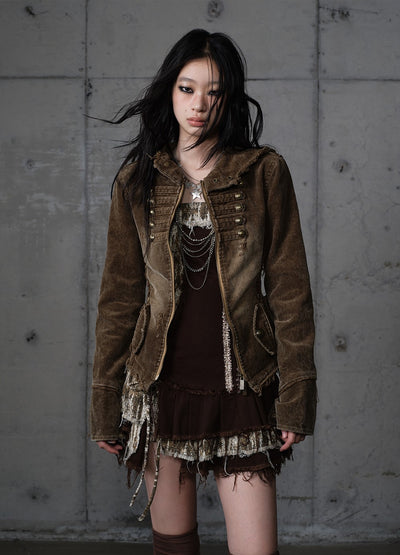 Corduroy Detachable Hooded Jacket NOR0201