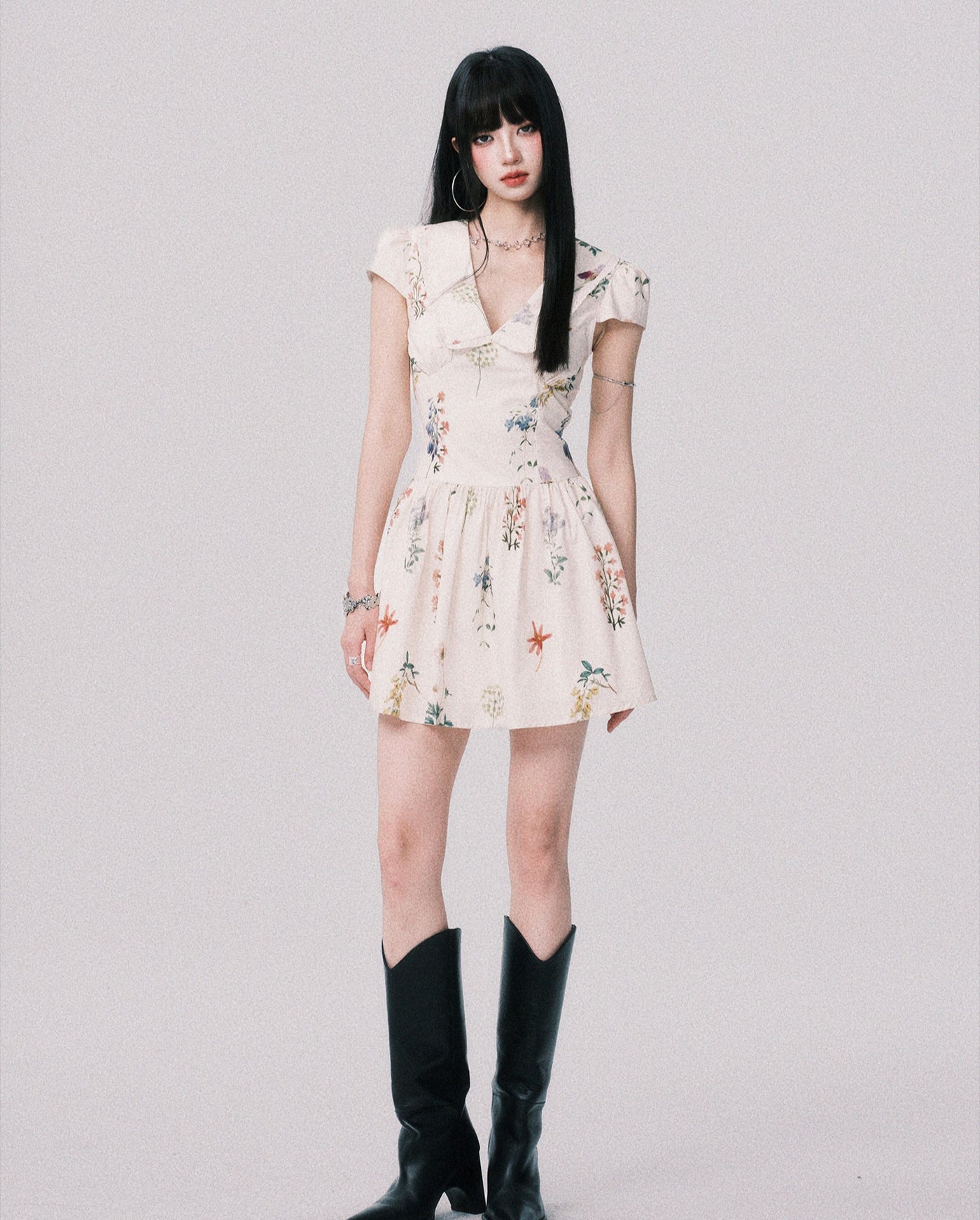 Plant Print French Doll Collar Dress LUL0157