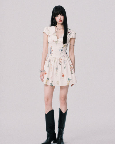 Plant Print French Doll Collar Dress LUL0157