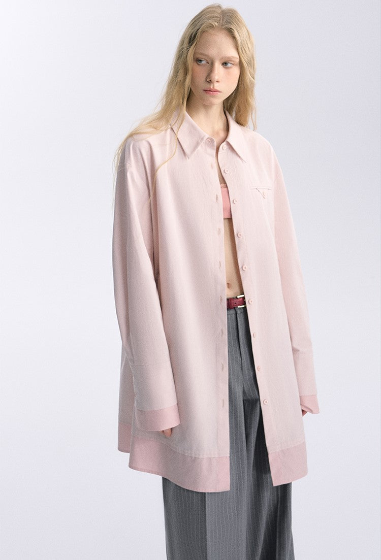 Pink Long-sleeved Waist Long Shirt BYW0034