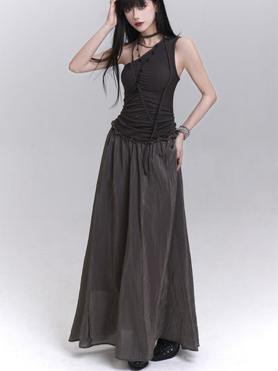 One-shoulder Suspender Long Dress LAD0196